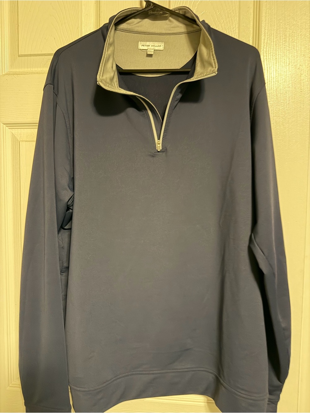 Peter Millar Pullover Quarter Zip in Gray with Navy Logo